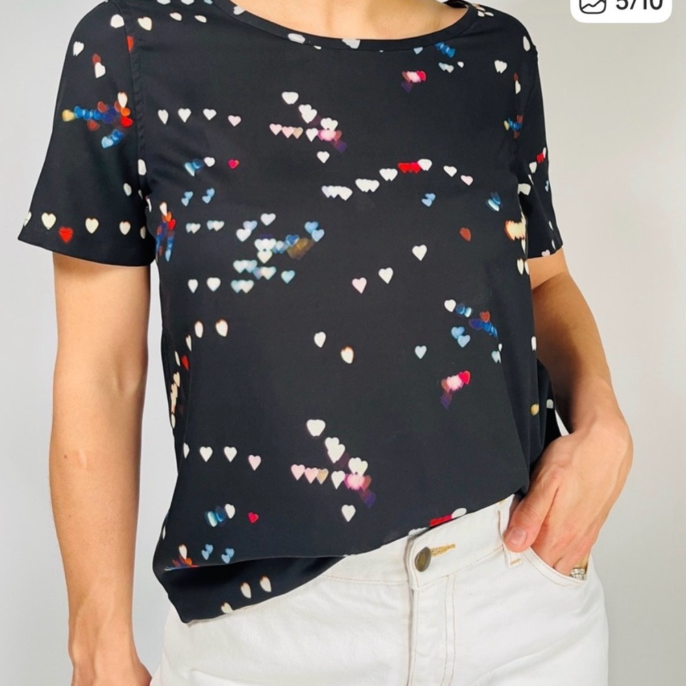 Equipment Femme Multicolour Heart Print Black Tee M